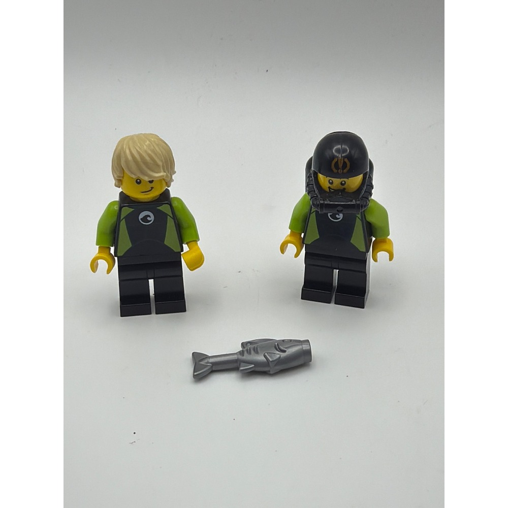 Lego City Diver Minifigures Lot 2 Scuba Deep Sea Explorers Lime Green Wetsuit